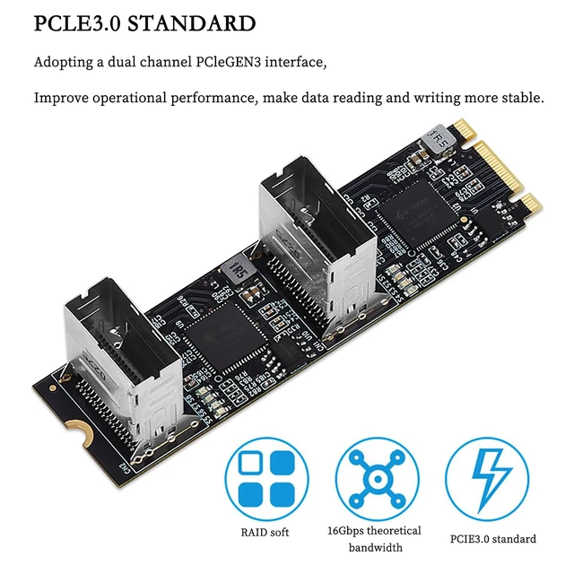 Alt view image 4 of 6 - PCIe 3.0 M.2 B+M Key to 8-Port SATA3 6Gbps Expansion Card Dual Mini-SAS Connectors, RAID Support for Desktop/Server