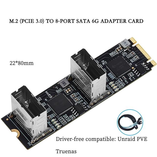 Alt view image 6 of 6 - PCIe 3.0 M.2 B+M Key to 8-Port SATA3 6Gbps Expansion Card Dual Mini-SAS Connectors, RAID Support for Desktop/Server