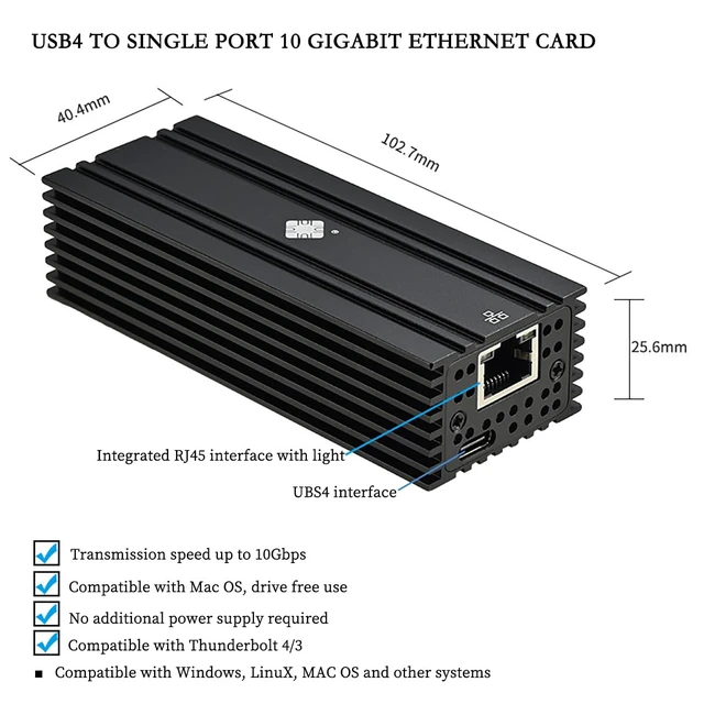 Alt view image 2 of 7 - I0-HTB1131-GLAN USB4 to 10G RJ45 Network Card Single-Port Ethernet Adapter Compatible with Thunderbolt 3 4 5