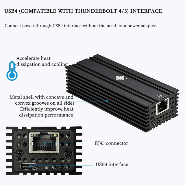 Alt view image 4 of 7 - I0-HTB1131-GLAN USB4 to 10G RJ45 Network Card Single-Port Ethernet Adapter Compatible with Thunderbolt 3 4 5