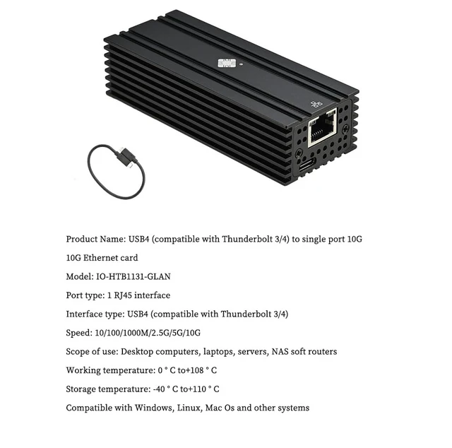 Alt view image 6 of 7 - I0-HTB1131-GLAN USB4 to 10G RJ45 Network Card Single-Port Ethernet Adapter Compatible with Thunderbolt 3 4 5