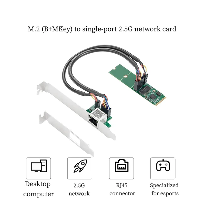 Alt view image 3 of 7 - IO-M2F225-GLAN 2.5G Single-Port Ethernet Net Work Card I225 Chipset, M.2 B+M Key to RJ45 Adapter, for Desktop Gaming & Workstation Use