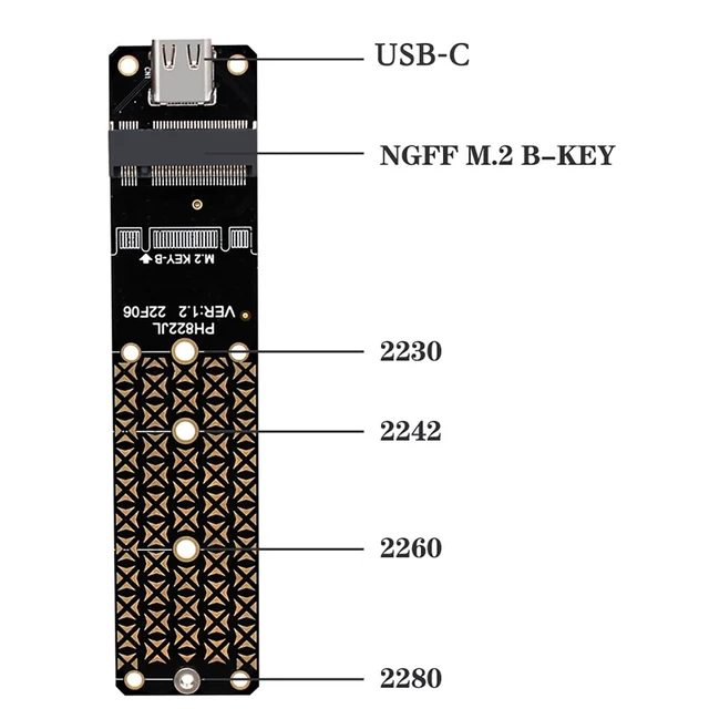 Alt view image 3 of 7 - PH822JL M.2 NGFF SATA3 SSD to USB 3.2 Gen 2 Adapter Board | B-Key/B&M Key Compatible | 10Gbps USB-C External SSD Converter | JMS580 Chipset