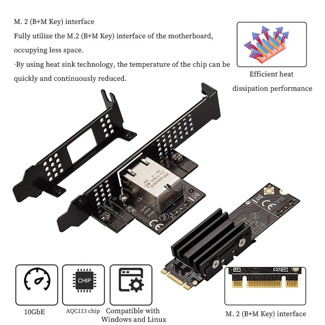 Alt view image 3 of 7 - IO-M2F113-GLAN M.2 B+M Key to 10G RJ45 Net Work Card Adapter Support Desktop, Servers, NAS Soft Routing
