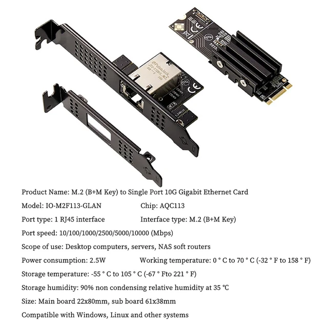 Alt view image 6 of 7 - IO-M2F113-GLAN M.2 B+M Key to 10G RJ45 Net Work Card Adapter Support Desktop, Servers, NAS Soft Routing