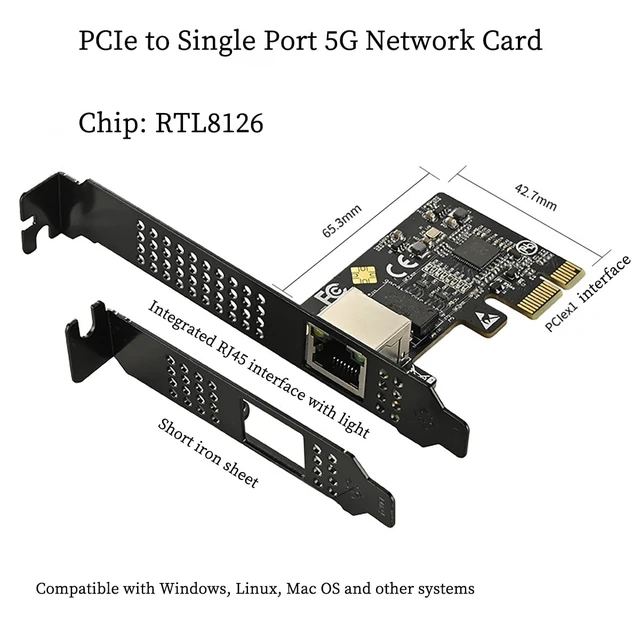 Alt view image 6 of 6 - IO-PCE8126-GLAN PCIe X1 to 1Port 5G RJ45 Net Work Card PXE Diskless Boot Net Work Adapter Support Desktop, Server, NAS Soft Routing