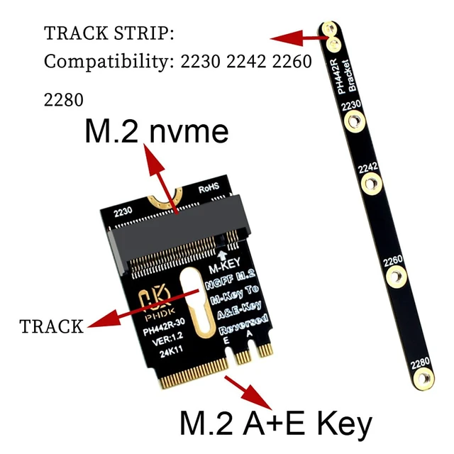 Alt view image 3 of 6 - PH442R PHDK M.2 A&E Wi-fi to M-Key NVMe SSD Adapter PCIe 4.0 Expansion Support 2230 2242 2260 2280 SSD