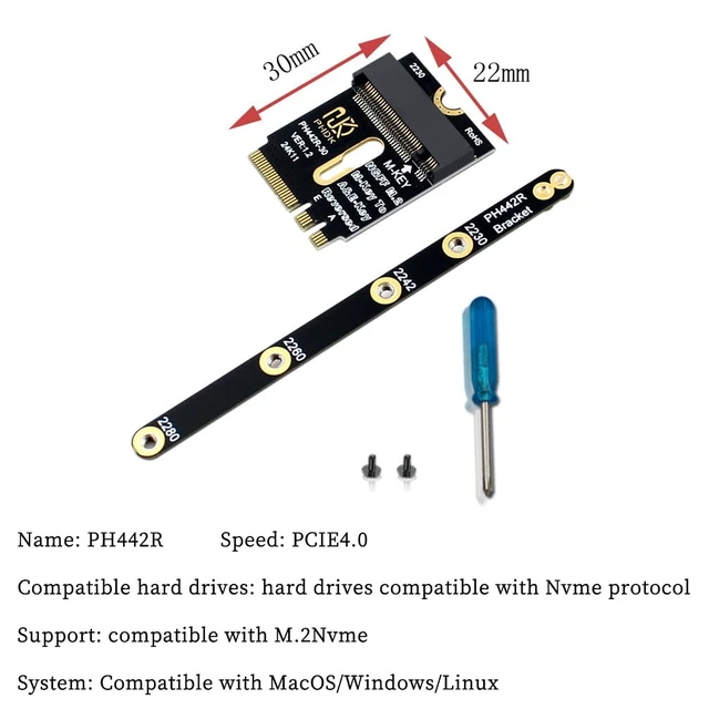 Alt view image 4 of 6 - PH442R PHDK M.2 A&E Wi-fi to M-Key NVMe SSD Adapter PCIe 4.0 Expansion Support 2230 2242 2260 2280 SSD