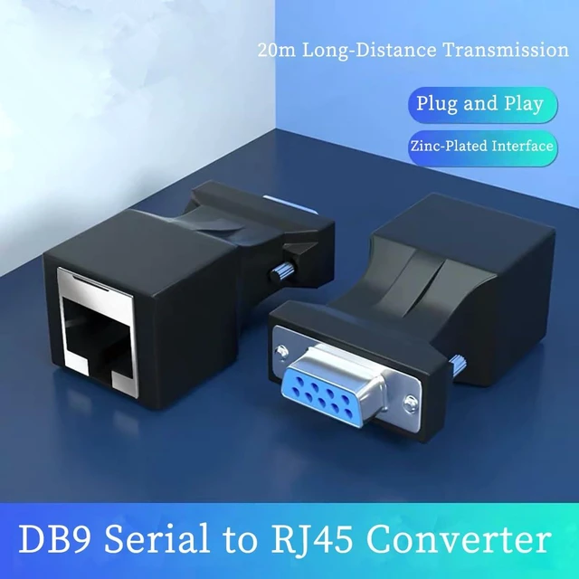 Alt view image 2 of 6 - DB9 to RJ45 Serial Converter RS232 Male/Female to RJ45 Ethernet Port Adapter, Supports Long Distance Transmission up to 20m via CAT5/CAT6 Cable, Plug and Play (2Pcs Male+Female)
