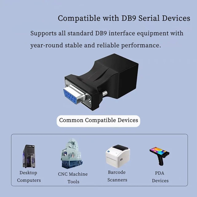 Alt view image 3 of 6 - DB9 to RJ45 Serial Converter RS232 Male/Female to RJ45 Ethernet Port Adapter, Supports Long Distance Transmission up to 20m via CAT5/CAT6 Cable, Plug and Play (2Pcs Male+Female)