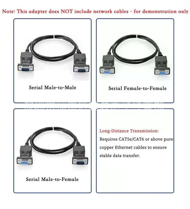 Alt view image 6 of 6 - DB9 to RJ45 Serial Converter RS232 Male/Female to RJ45 Ethernet Port Adapter, Supports Long Distance Transmission up to 20m via CAT5/CAT6 Cable, Plug and Play (2Pcs Male+Female)