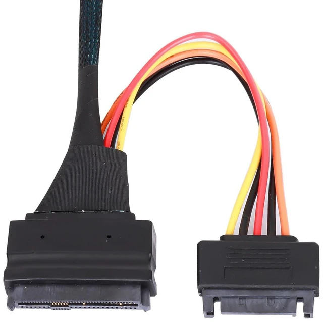 Alt view image 6 of 6 - CAB861139 Mini SAS Oculink 4i to U.2 SFF-8639 Cable PCIe 4.0 38Pin SFF-8611 to 8639 NVMe SSD Adapter 50cm for U.2 U.3 SDD - with 15-Pin SATA Power