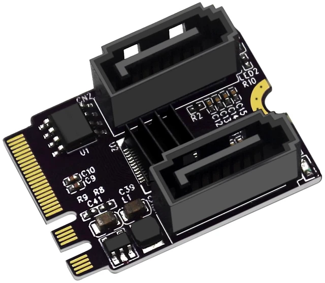 Main image of PCIE 3.0 M.2 NGFF A+E Key to 2*SATA Adapter Card 6Gbps with JMB582 Chip for 2230 SSD PC Servers