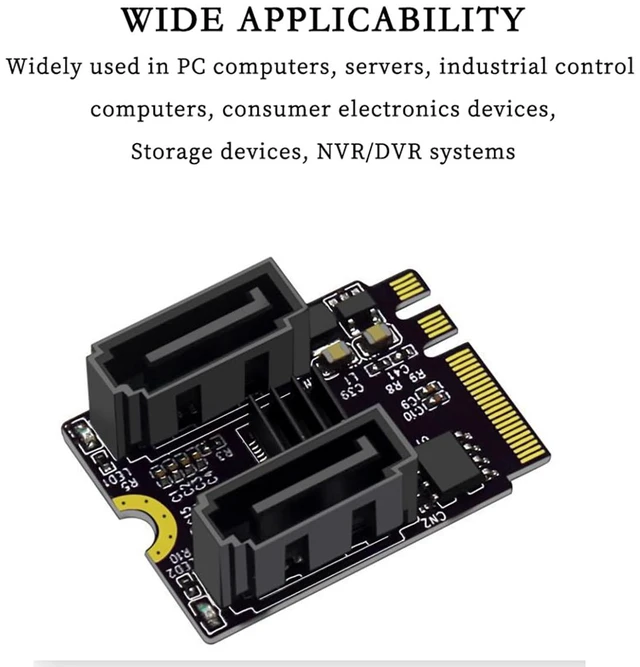Alt view image 6 of 7 - PCIE 3.0 M.2 NGFF A+E Key to 2*SATA Adapter Card 6Gbps with JMB582 Chip for 2230 SSD PC Servers
