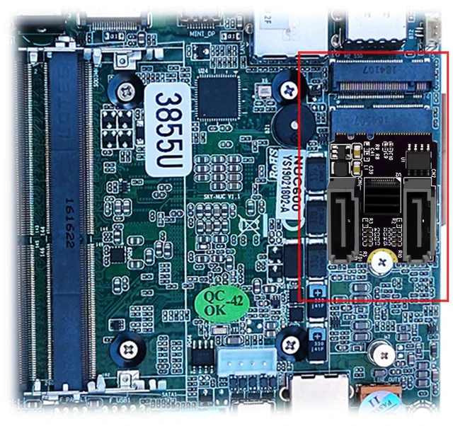 Alt view image 7 of 7 - PCIE 3.0 M.2 NGFF A+E Key to 2*SATA Adapter Card 6Gbps with JMB582 Chip for 2230 SSD PC Servers