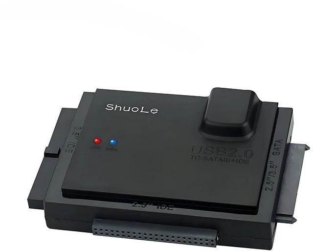 Alt view image 2 of 7 - Shuole USB 2.0 to IDE SATA Adapter Serial IDE Parallel Hard Drive Reader with 12V/2A Adapter for Universal 2.5in 3.5in IDE HDD SSD (Black)