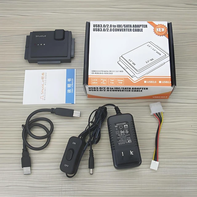 Alt view image 7 of 7 - Shuole USB 2.0 to IDE SATA Adapter Serial IDE Parallel Hard Drive Reader with 12V/2A Adapter for Universal 2.5in 3.5in IDE HDD SSD (Black)