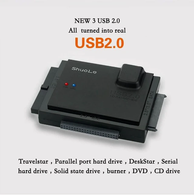 Alt view image 4 of 7 - Shuole USB 2.0 to IDE SATA Adapter Serial IDE Parallel Hard Drive Reader with 12V/2A Adapter for Universal 2.5in 3.5in IDE HDD SSD (Black)