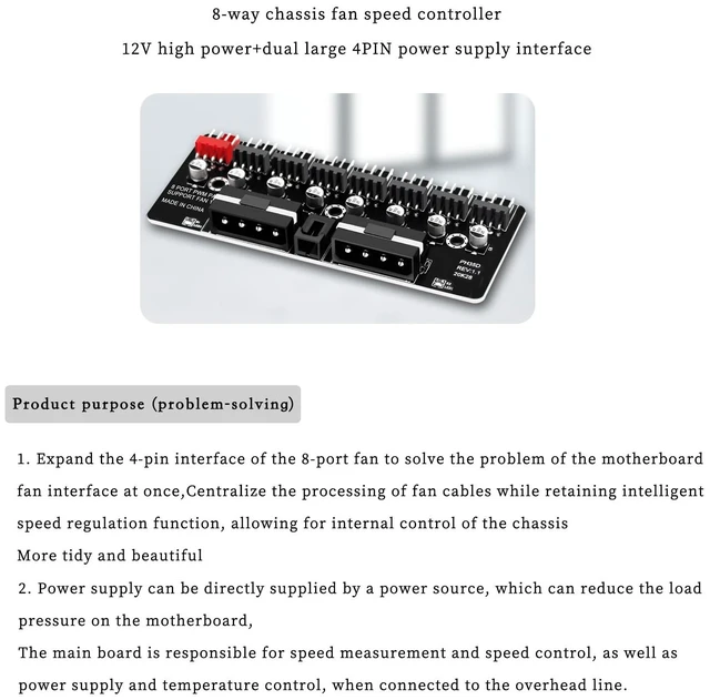 Alt view image 3 of 7 - PH35D PWM Fan Hub 8CH Chassis Fan Speed Controller Desktop CPU Fan Extender Support 3-pin 4-pin PWM Fan Support 12V (SATA Interface)