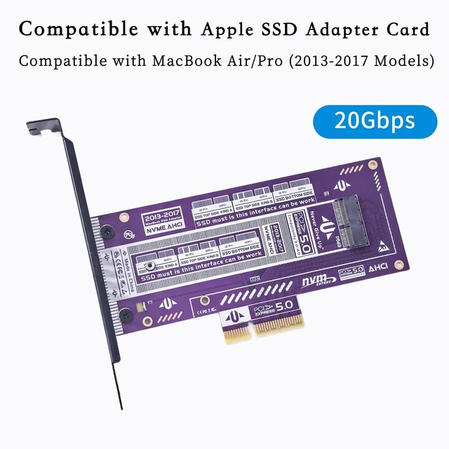 Alt view image 3 of 5 - PCIe 5.0 SSD Adapter Card 20Gbps High Speed Converter Compatible with Apple MacBook Air Pro 2013-2017 NVMe NGFF SSD 12+16 Pin to Desktop M Key Expansion (P569)