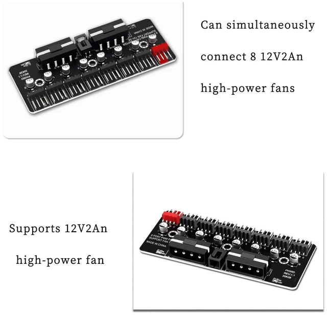 Alt view image 7 of 7 - PH35D PWM Fan Hub 8CH Chassis Fan Speed Controller Desktop CPU Fan Extender Support 3-pin 4-pin PWM Fan Support 12V (SATA Interface)