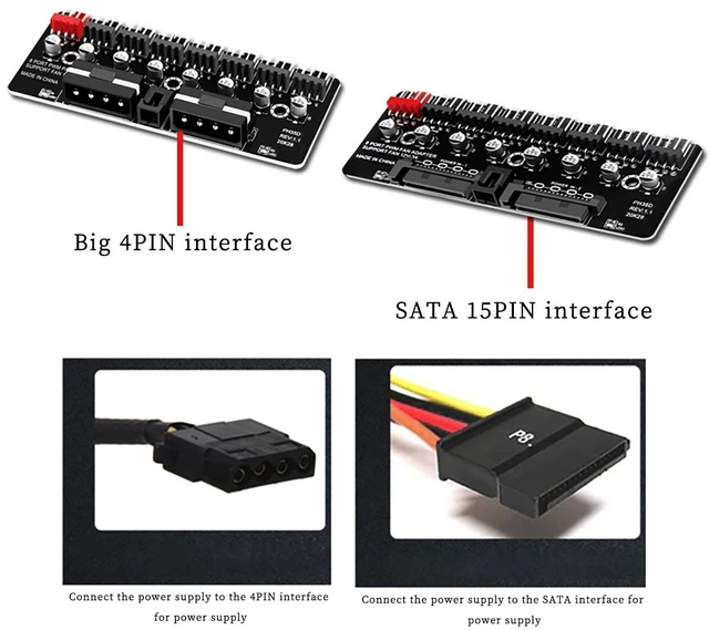 Alt view image 2 of 7 - PH35D PWM Fan Hub 8CH Chassis Fan Speed Controller Desktop CPU Fan Extender Support 3-pin 4-pin PWM Fan Support 12V (SATA Interface)