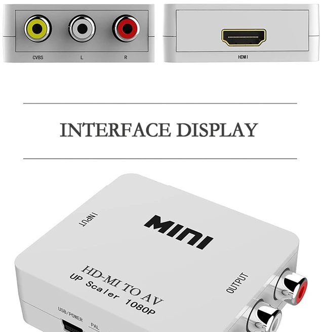 Alt view image 3 of 5 - HDMI-Compatible to VGA/AV Converter 1080P Box 15Pin Female to Male Adapter with Audio Port (HD-MI to AV White)