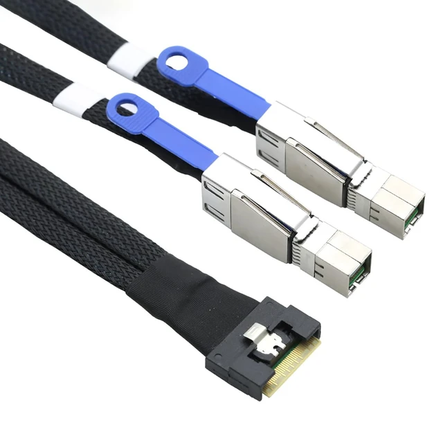 Alt view image 3 of 5 - PCIe Slimline SAS SFF 8654 8i to Dual SAS HD SFF 8644 Server Cable with Full-Cover Anti-Misplug Design 32AWG Data Harness, 10 Ohm Impedance (1M)