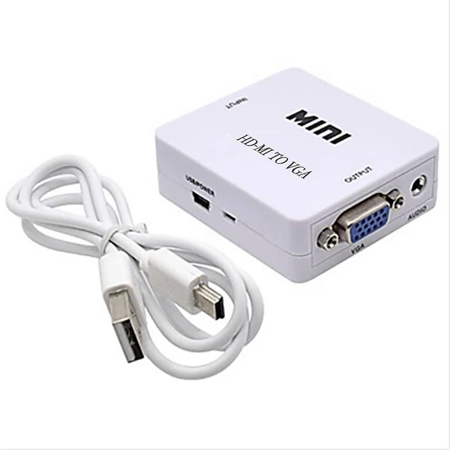 Alt view image 5 of 5 - HDMI-Compatible to VGA/AV Converter 1080P Box 15Pin Female to Male Adapter with Audio Port (HD-MI to VGA White)