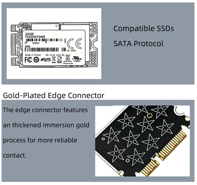 Alt view image 3 of 5 - PH533 M.2 B-Key 2242 SSD to SATA 7+15Pin Adapter Board NGFF SATA to 2.5" SATA Converter for Industrial PC, POS, Thin Client, Boot Drive Upgrade