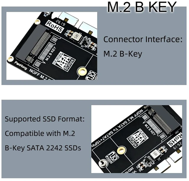 Alt view image 4 of 5 - PH533 M.2 B-Key 2242 SSD to SATA 7+15Pin Adapter Board NGFF SATA to 2.5" SATA Converter for Industrial PC, POS, Thin Client, Boot Drive Upgrade