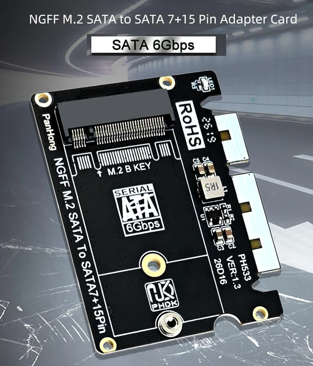 Alt view image 2 of 5 - PH533 M.2 B-Key 2242 SSD to SATA 7+15Pin Adapter Board NGFF SATA to 2.5" SATA Converter for Industrial PC, POS, Thin Client, Boot Drive Upgrade