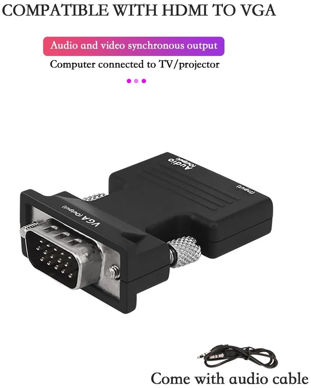 Alt view image 5 of 7 - HDMI-Compatible to VGA Converter 1080P Female to Male Connector 15Pin VGA Output Adapter with Audio Port (Black)
