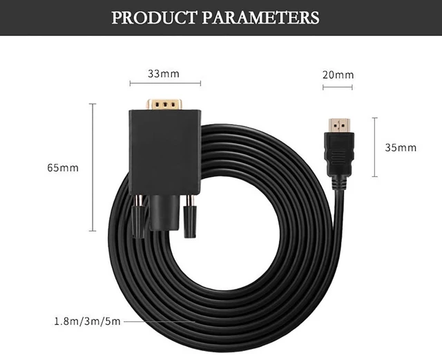 Alt view image 5 of 7 - HDMI-Compatible to VGA Cable 1080P 15Pin VGA Output Adapter Male to Male Without Audio Port