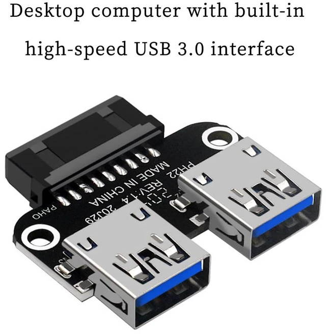 Alt view image 2 of 7 - Motherboard USB 3.0 19/20Pin to 2* USB A Connector Male to Female Adapter Header Support Chassis Front (PH22)