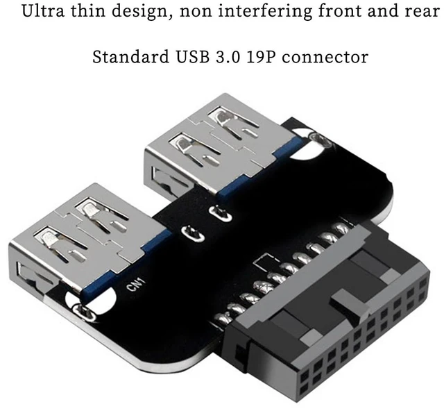 Alt view image 3 of 7 - Motherboard USB 3.0 19/20Pin to 2* USB A Connector Male to Female Adapter Header Support Chassis Front (PH22)