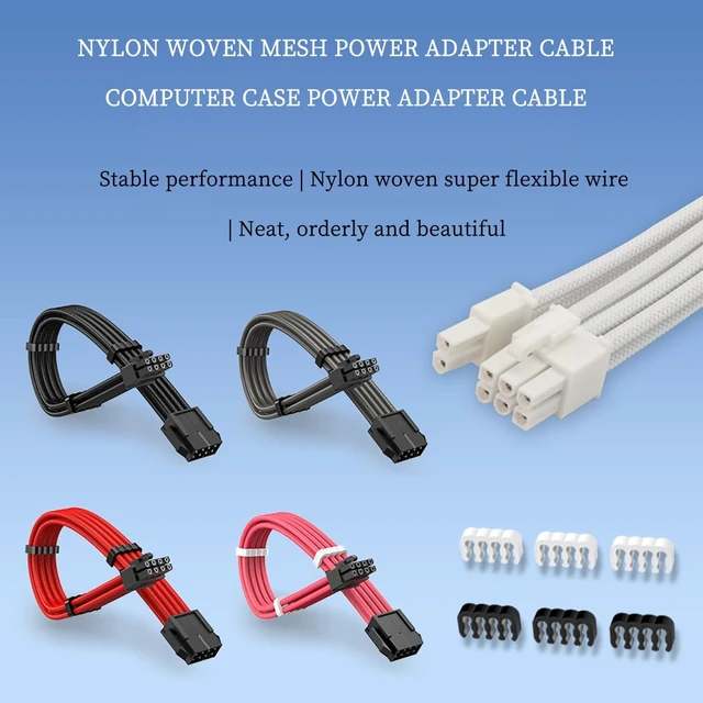 Alt view image 6 of 7 - GPU 8Pin (6+2) Extension Cable 30cm Male to Female, 18AWG Tinned Copper, Color Nylon Braided, ATX PSU Power Cord for Graphics Cards (Pure White)