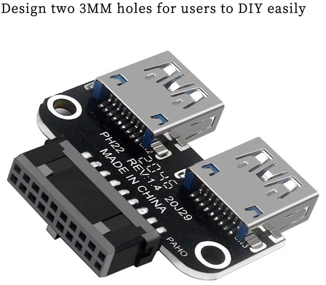 Alt view image 4 of 7 - Motherboard USB 3.0 19/20Pin to 2* USB A Connector Male to Female Adapter Header Support Chassis Front (PH22)