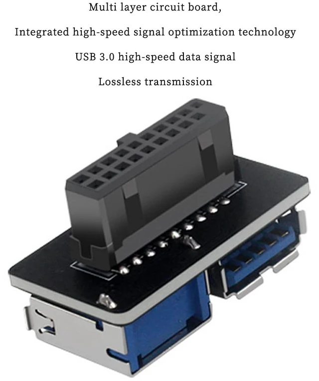 Alt view image 3 of 4 - Motherboard USB 3.0 19/20Pin to 2* USB A Connector Male to Female Adapter Header Support Chassis Front (PH22C)