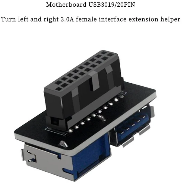 Alt view image 4 of 4 - Motherboard USB 3.0 19/20Pin to 2* USB A Connector Male to Female Adapter Header Support Chassis Front (PH22C)