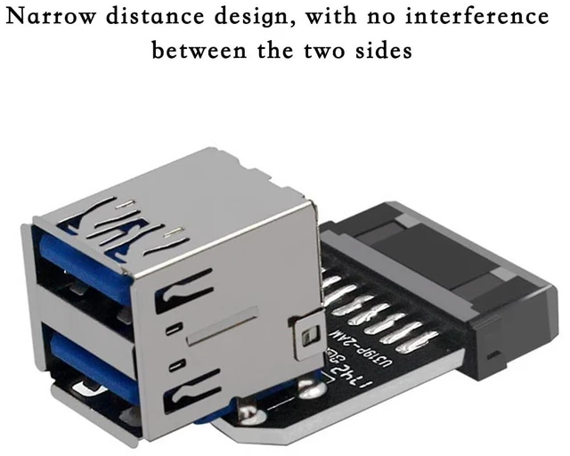 Alt view image 2 of 4 - Motherboard USB 3.0 19/20Pin to 2* USB A Connector Male to Female Adapter Header Support Chassis Front (PH21)
