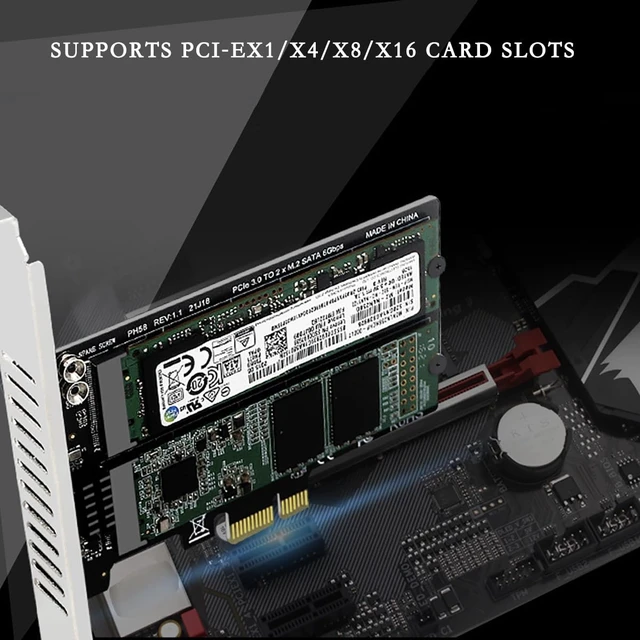 Alt view image 3 of 7 - PH58 PCIE x1 to 2Port NGFF M2 B Key SATA Expansion Card 6G RAID Adapter Support SATA SSD 2230 2242 2260 2280