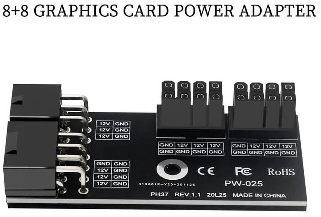 Alt view image 3 of 6 - PH37 GPU Power Adapter Board Dual 8Pin (8+8) to 6+8Pin Power Converter Compatible with N and A Graphics Cards (PH37A)