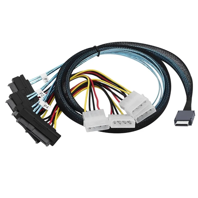 Alt view image 2 of 6 - OCuLink PCIe SFF-8611 4i to SAS 4X 8482 Cable with 4Pin Power,12Gbps High-Speed Server Connection Cable Compatible with SAS Hard Drive, RAID Controller, Storage Expansion (0.5M/19.68in)