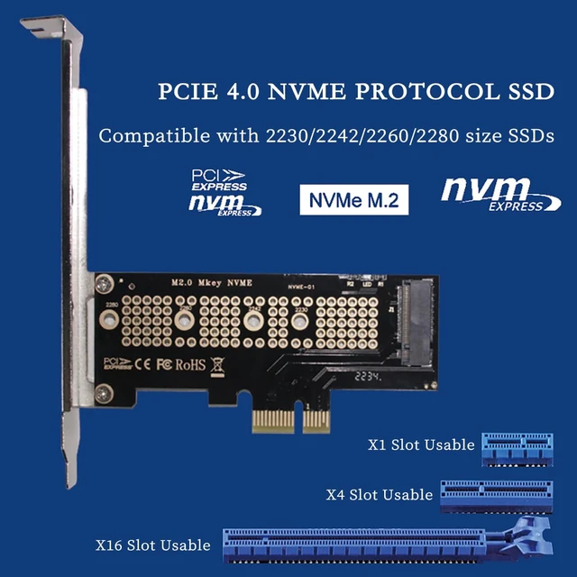 Alt view image 2 of 7 - PCIe to M.2 NVMe SSD Adapter Card, PCI Express 4.0 X1/X4/X8/X16 Expansion Converter Supports 2230/2242/2260/2280 M.2 NVMe Drives, Compatible with Windows, Linux, macOS (PCIE x1 to M.2)