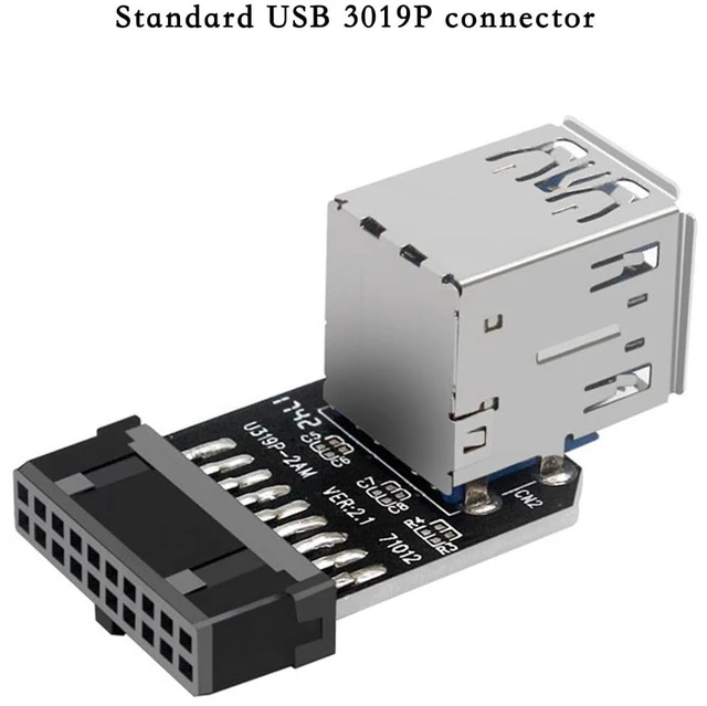 Alt view image 3 of 4 - Motherboard USB 3.0 19/20Pin to 2* USB A Connector Male to Female Adapter Header Support Chassis Front (PH21)