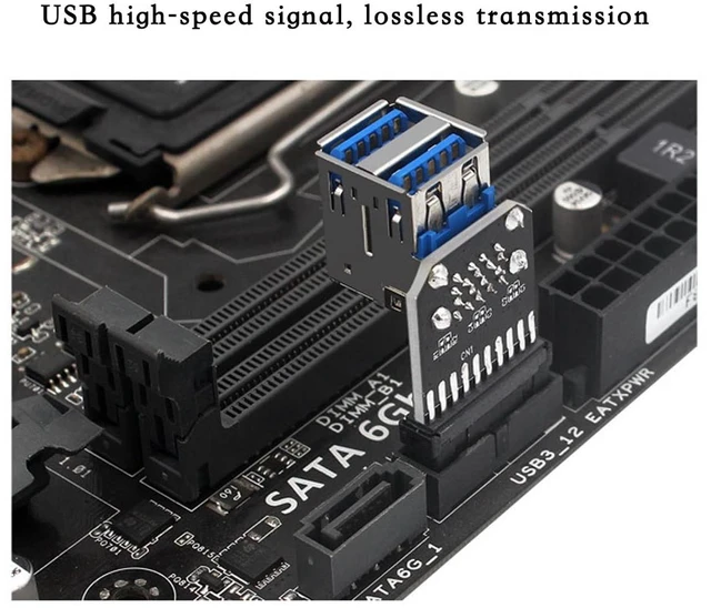 Alt view image 4 of 4 - Motherboard USB 3.0 19/20Pin to 2* USB A Connector Male to Female Adapter Header Support Chassis Front (PH21)