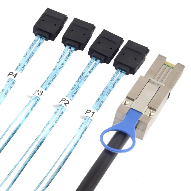 Alt view image 5 of 5 - MINI SAS HD SFF-8088 to 4X SATA 7Pin Cable, 0.5m/1m/2m/3m High Speed 6Gbps Server Hard Drive Data Cable Compatible with Servers, Storage Expansion, RAID Controller, Workstations (2M/78.74in)