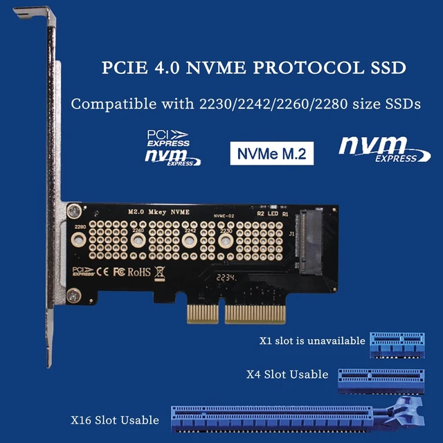 Alt view image 2 of 7 - PCIe to M.2 NVMe SSD Adapter Card, PCI Express 4.0 X1/X4/X8/X16 Expansion Converter Supports 2230/2242/2260/2280 M.2 NVMe Drives, Compatible with Windows, Linux, macOS (PCIE x4 to M.2)