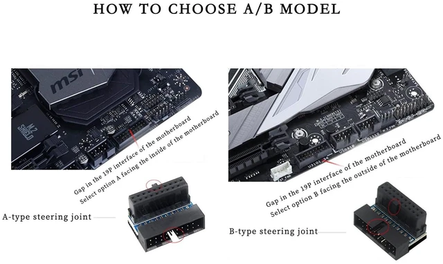 Alt view image 4 of 5 - PH19 Motherboard USB 3.0 19P 20P to 90-Degree Connector Adapter Vertical Header to Right Angle Adapter for Desktop Chassis CPU Wiring Beautification (PH19A - Black)